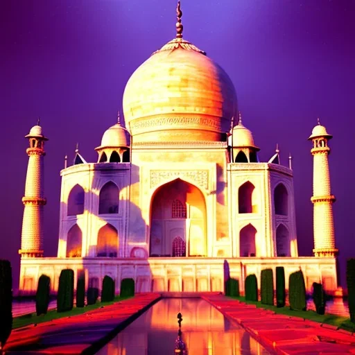 The Taj Mahal, Hindistan, sunset, rainbow sunset, fantasy art