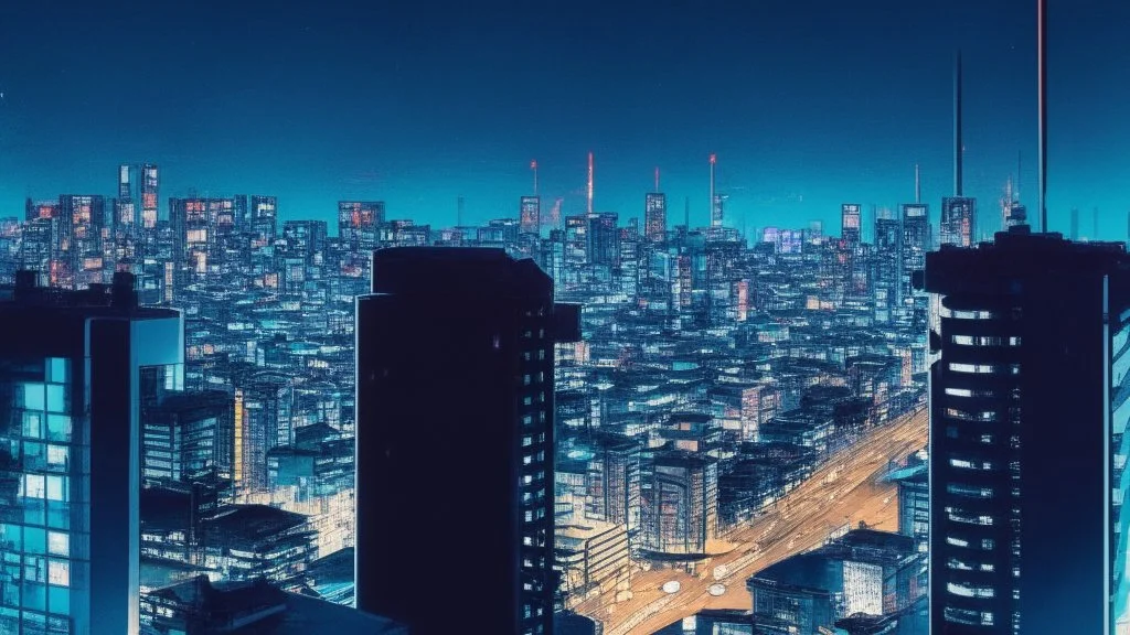 Clear Focus, High resolution, Cyberpunk skyline, comic style