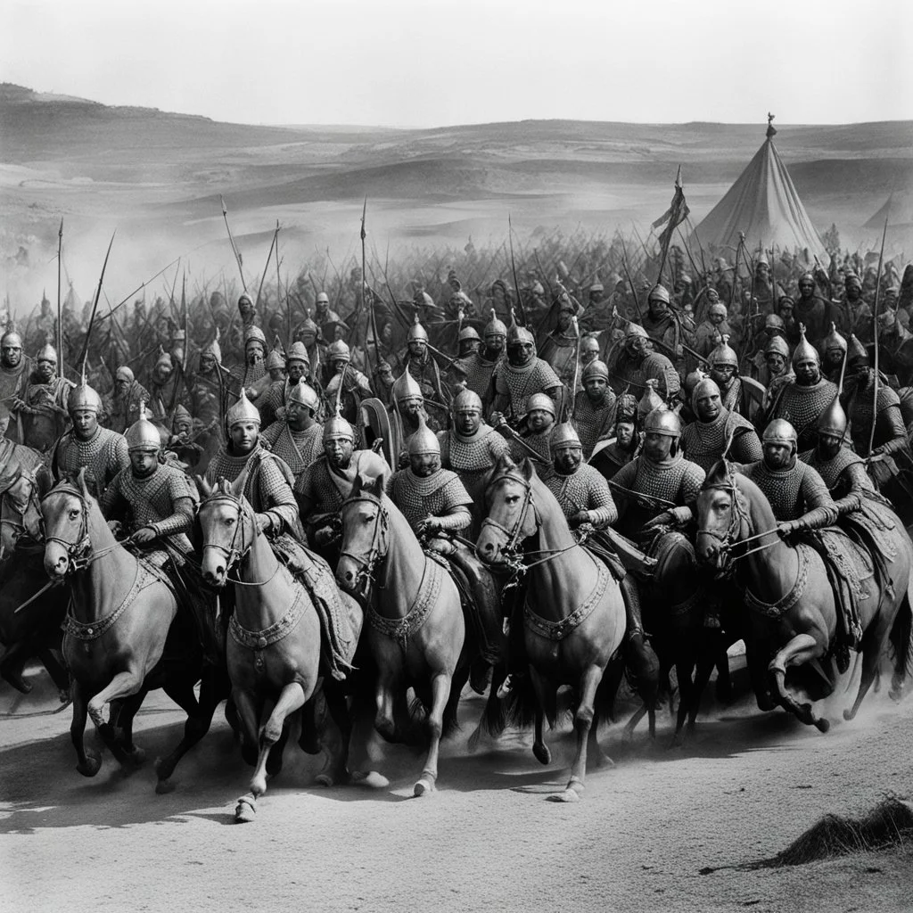 [very impressive high res masterpiece in Kodak Eastman 5247, scene by László Krasznahorkai] On reaching it the chariots were parked with military precision on the four sides of the enclosure, and half a score of warriors, headed by the enormous chieftain, and including Tars Tarkas and several other lesser chiefs, dismounted and advanced toward it. | could see Tars Tarkas explaining something to the principal chieftain, whose name, by the way, was, as nearly as | can translate it into English, Lo