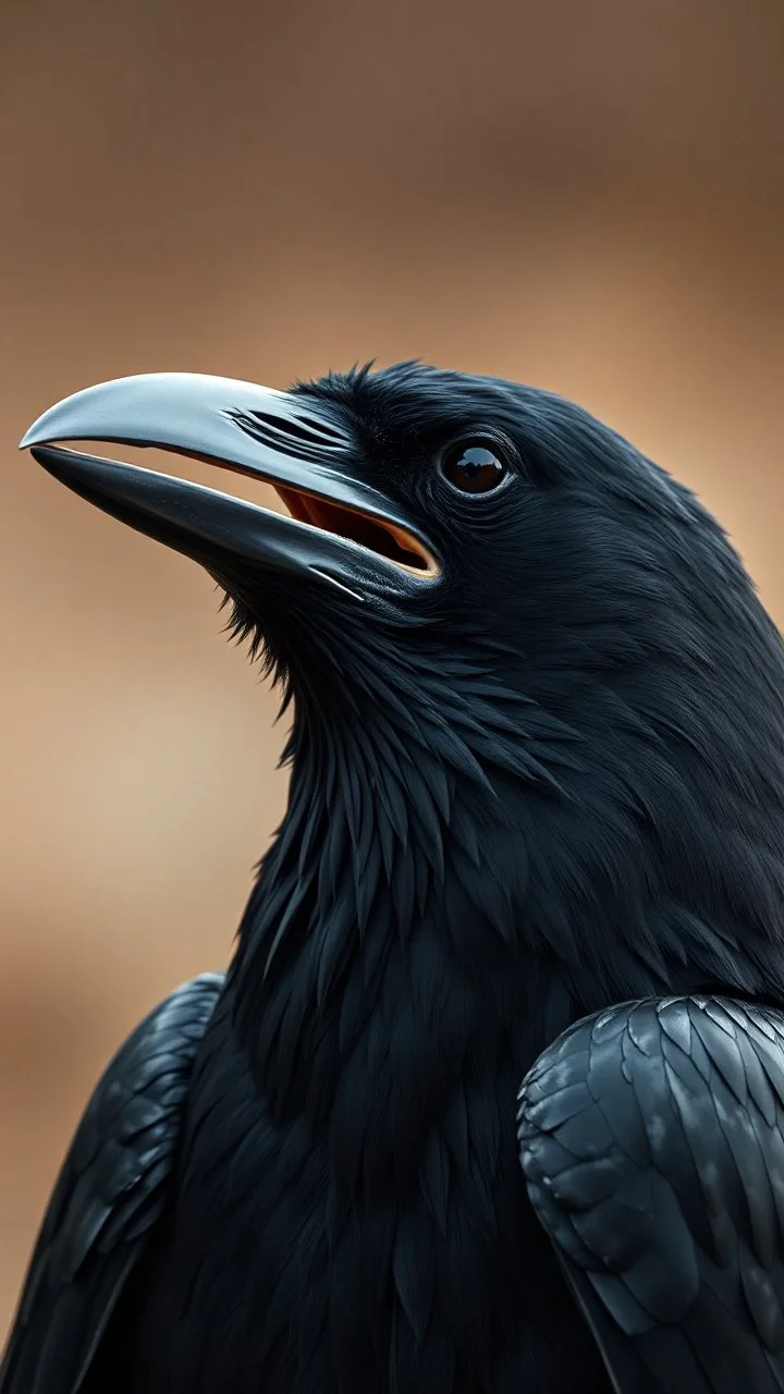 a crow close his mouth a warm realistic , pro photography , high quality, and cinematic scene