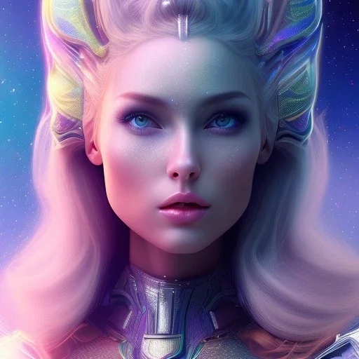 Beautyful woman,galactic , cosmic armor,hair long blond, blue eyes, happy cosmic, bright colors, blue, pink, realistic, photo real, clear sunny background, highly detailed, high contrast, 8k high definition, unreal engine 5, extremely sharp detail, light effect, sunny light background