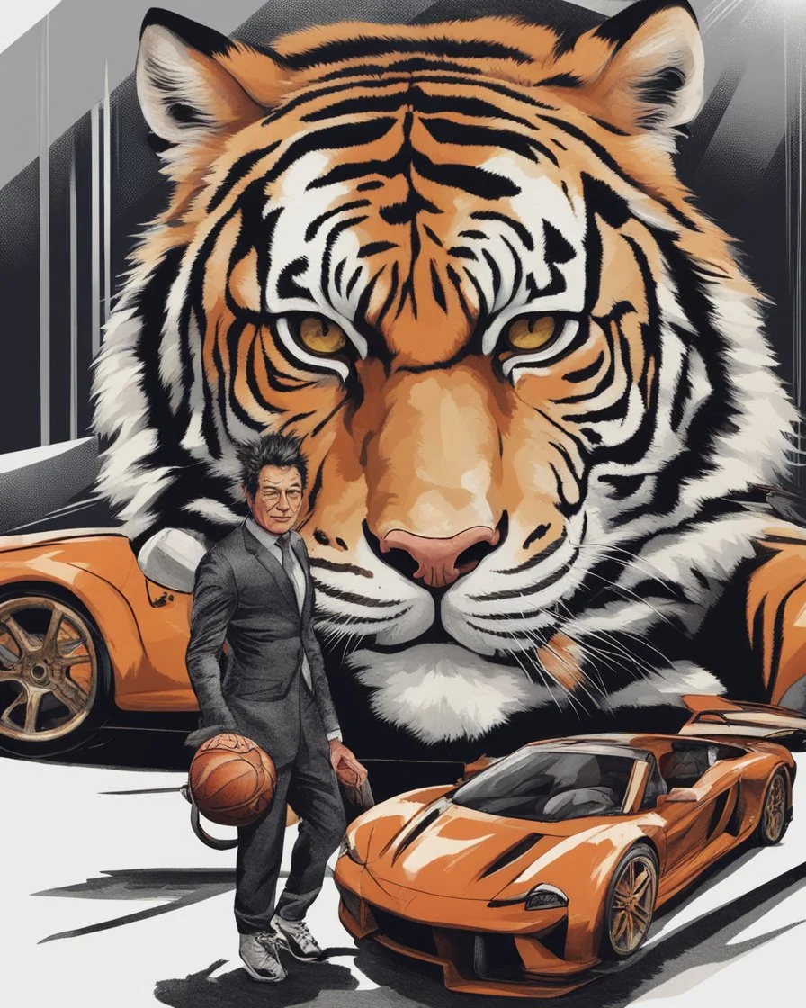 Combination of tiger and sports car