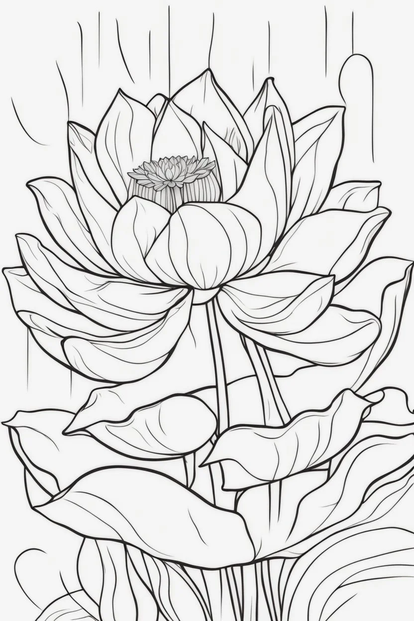 flowers coloring page for kids, lotus, cartoon style, thick outline, low details, no shading, no color