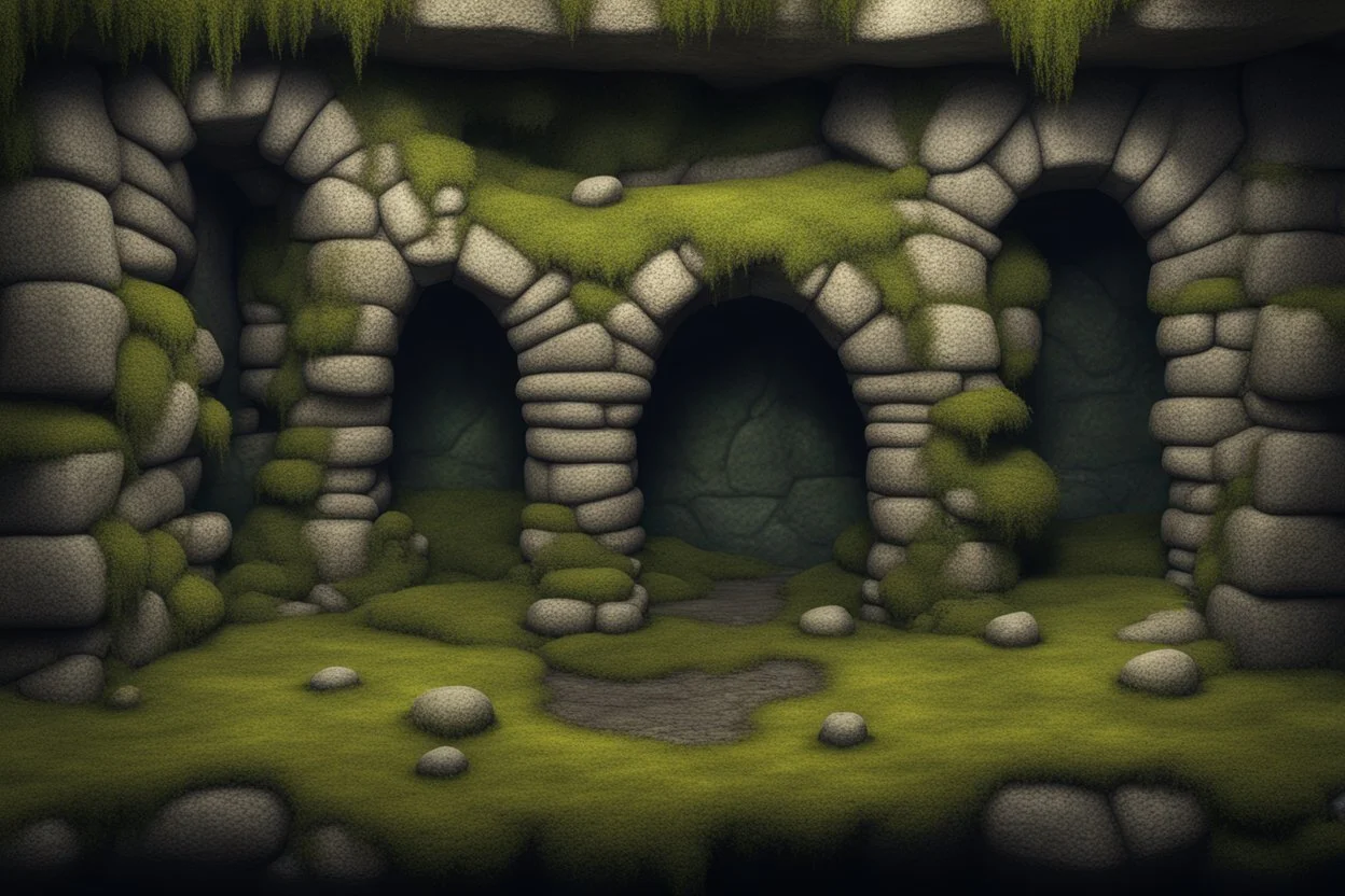 fantasy medieval underground wall with moss