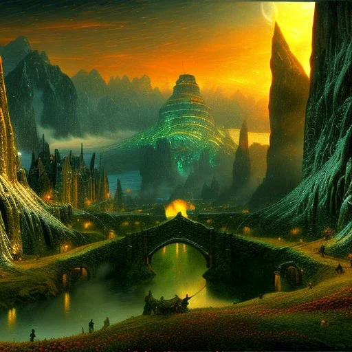 Epic Drawing of mordor scenery of The Hobbit estilo Van Gogh 4k