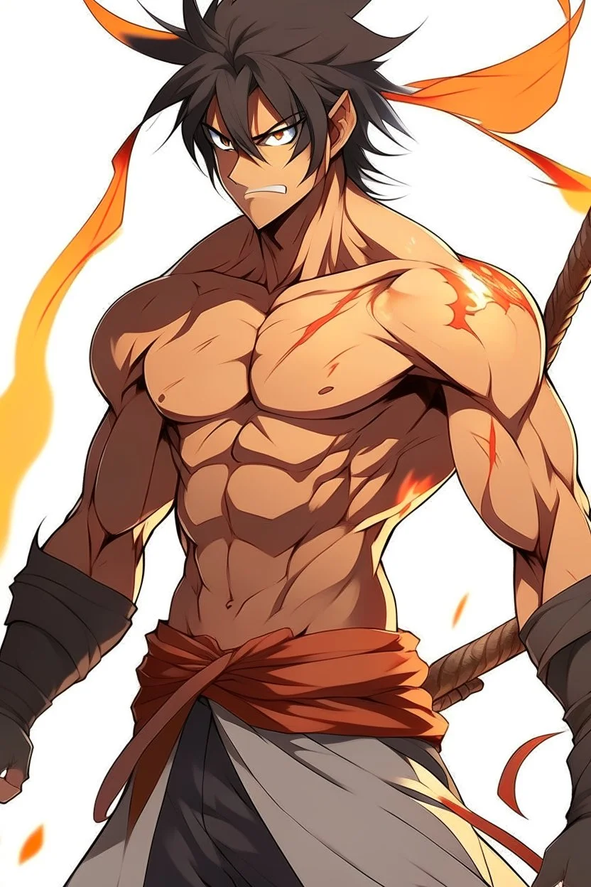 The same photo anime with medium muscles but with a katana sword