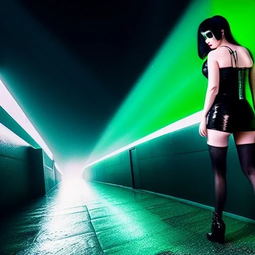 Ultra detailed fullbody Portrait oil on canvas, beautiful punk busty female replicant, sad green eyes, post-apocalyptic in a cyberpunk city,minimal skintight latex dress, bladerunner aesthetic, extremely detailed digital painting, extremely detailed face, mystical colors ,perfectly centered image, perfect composition,realistic,masterpiece,8k,stunning scene, raytracing, anatomically correct, in the style of Ohrai Noriyoshi androbert e howard and Ken Kelley and Simon Bisley and tomzj