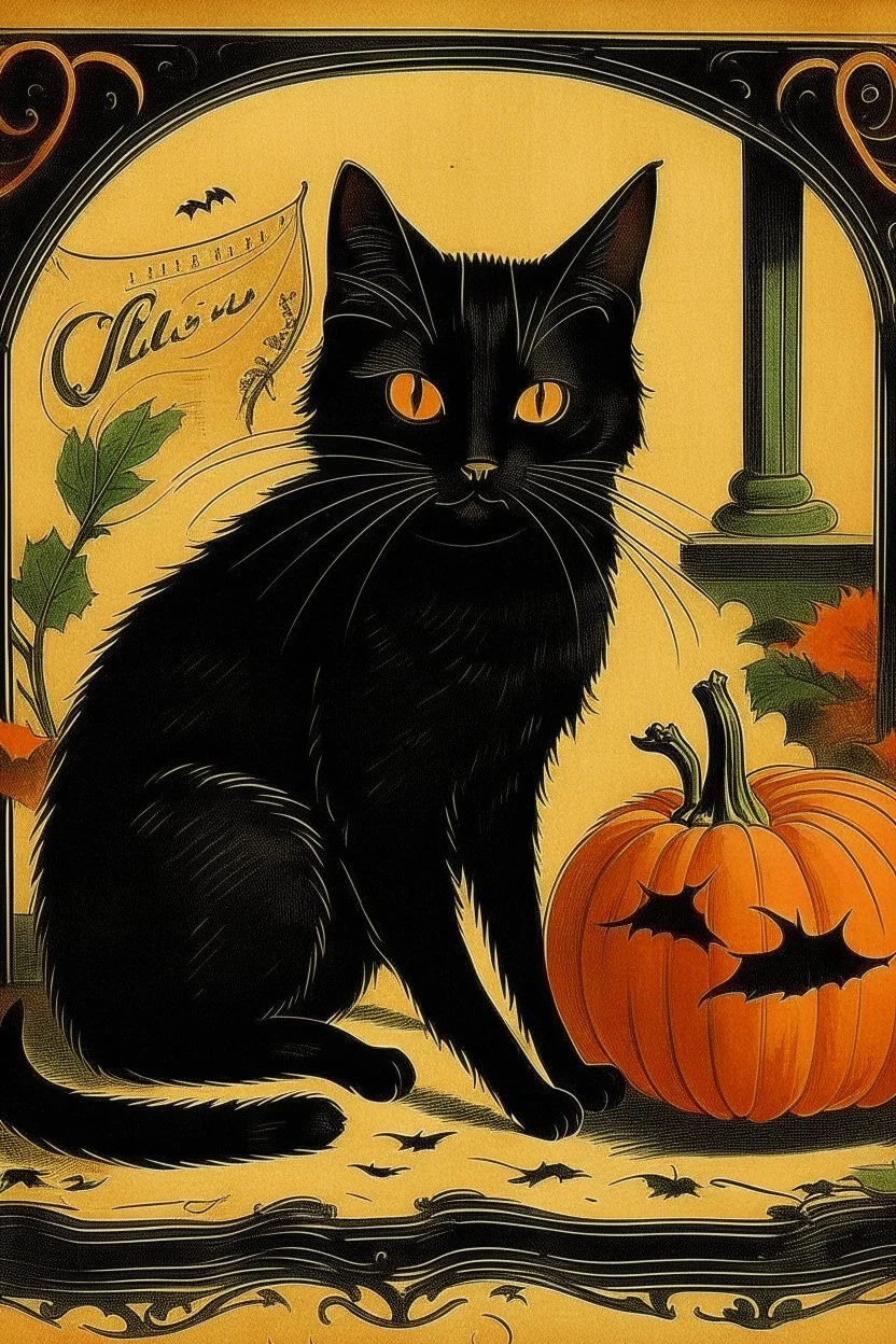 vintage cafe graphic Halloween, black cat