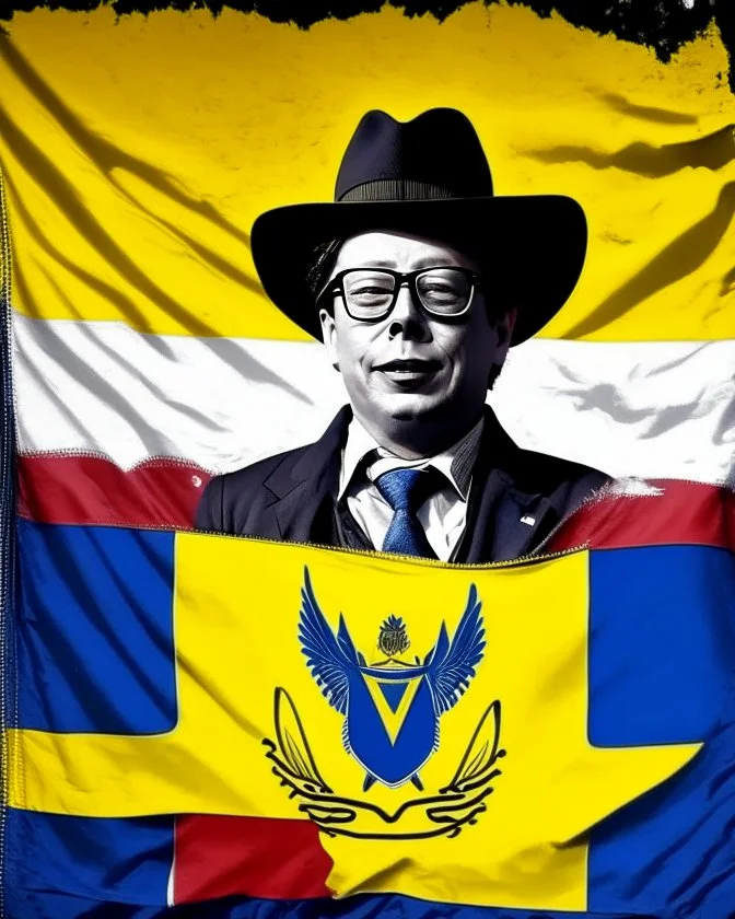 Gustavo Petro obra de arte coherente arte retro 4k bandera de colombia cuerpo completo igual que la foto