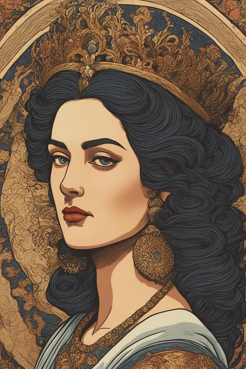 museum quality color woodcut of an ancient french queen with highly detailed hair and facial features , in the style of Gustave Baumann, with a fine art aesthetic, highly detailed, finely cut ,8k render,
