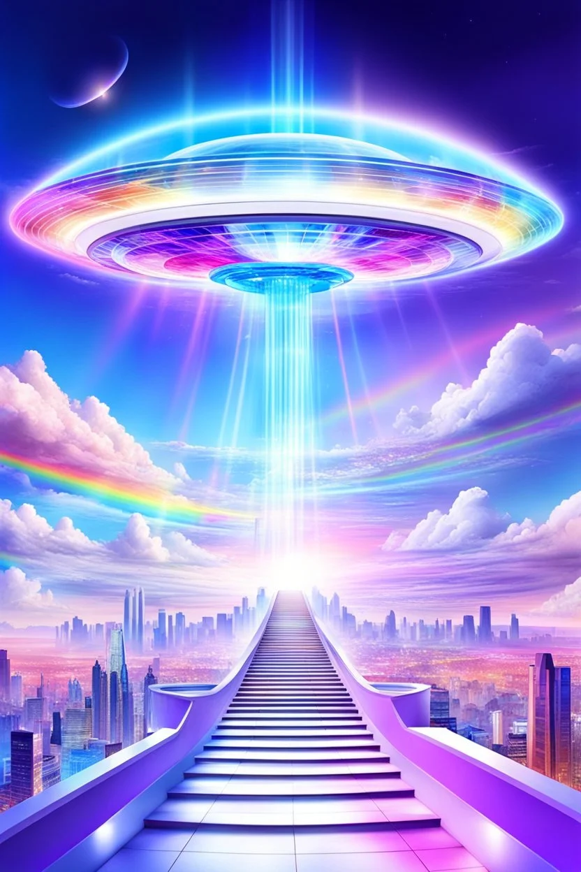 Ufo rainbow, futuriste ultra moderne,stairway to heaven,crystal very beautiful city