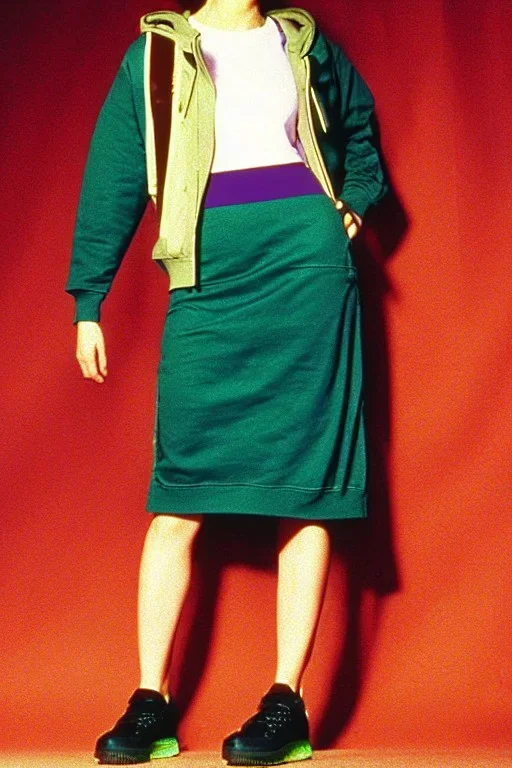 year 1996 fashion. Straight skirt, low waist. Combat hoodie with tippet. Colors: denim blue, blue, purple, cream, khaki, light green, lilac, plum, orange, terracotta, red, light yellow, pink, dark blue, beige. Latex in small part. Sturnus vulgaris pattern prints.. bridget jones and jennifer lopez. Hoodie.