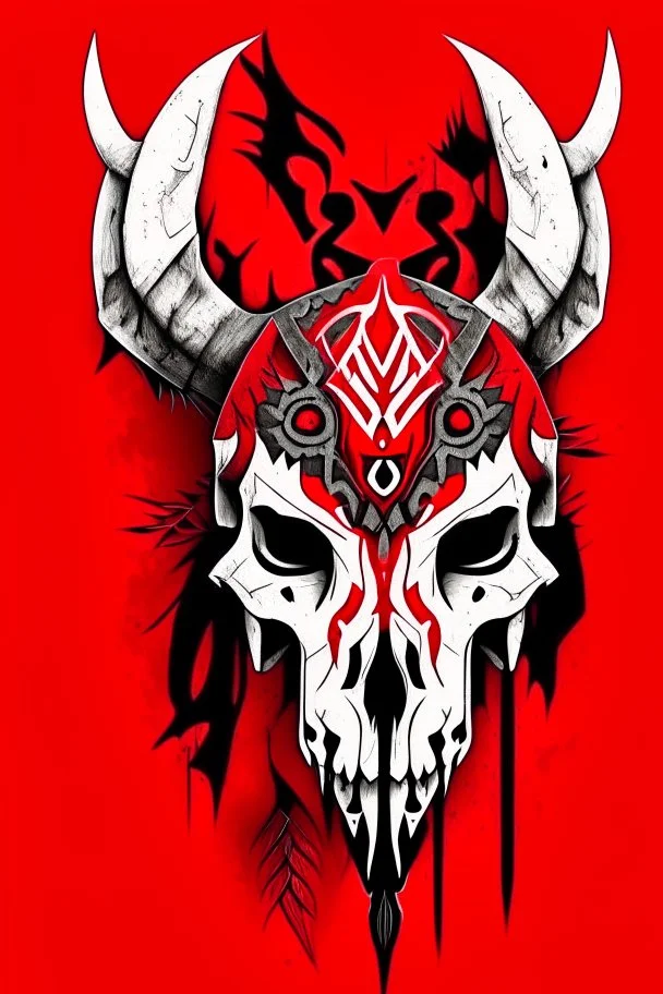 wolf skull with simple red tribal war paint on it