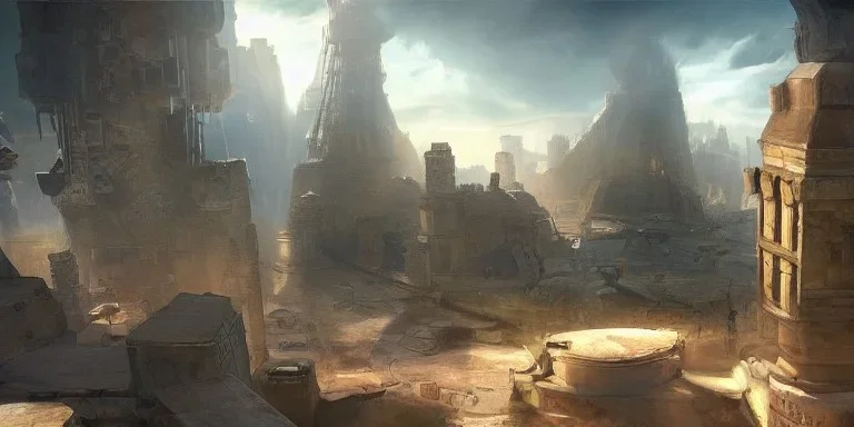 video game level design, sci-fi, latin architecture, 3d environment, concept art, cinematic