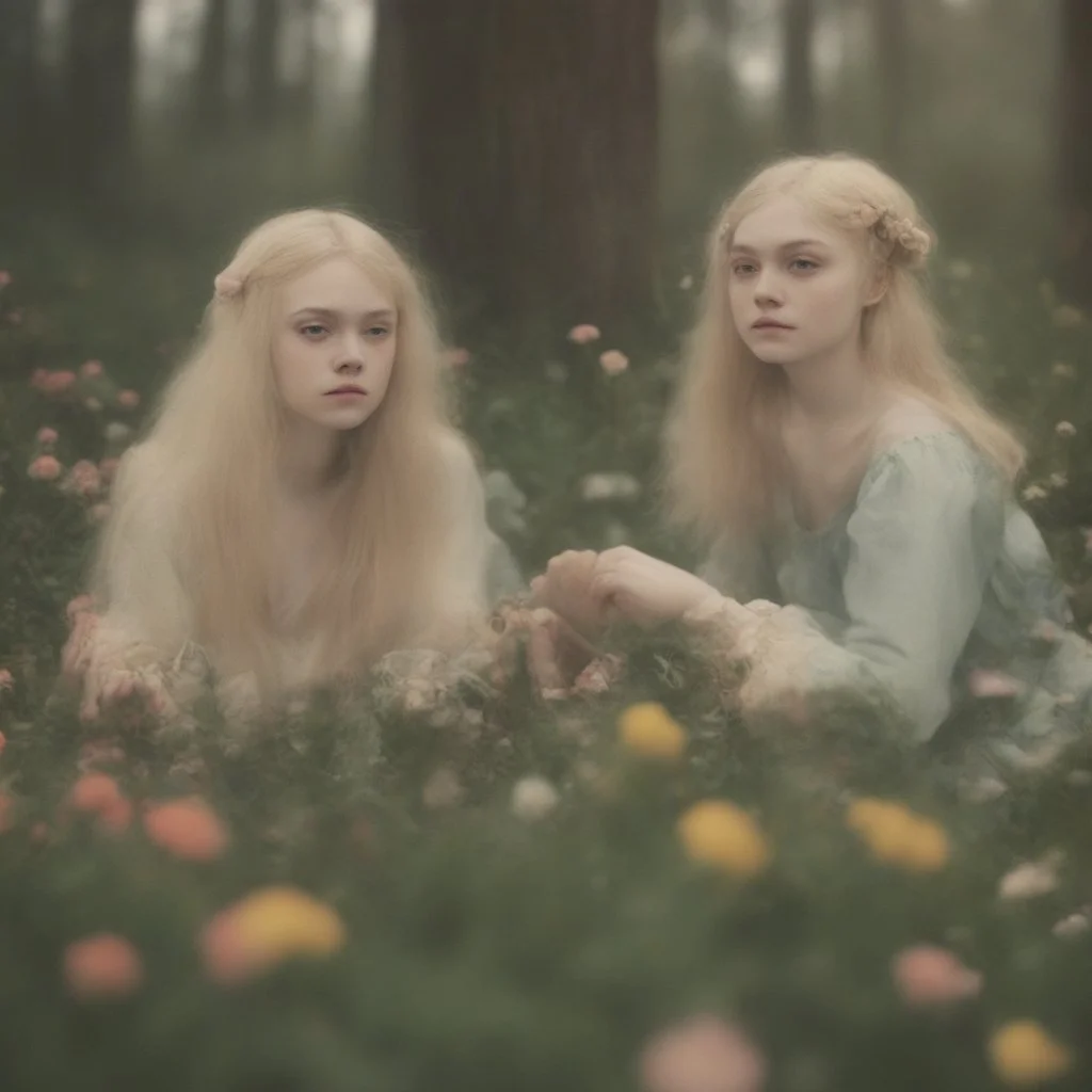 Elle fanning and dakota fanning as flowers, autochrome