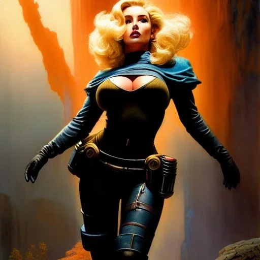 Drawing of beautiful face,'beautiful,Busty blonde Mags Black(fallout4)',intense stare, ancient skintight armor, balanciaga fashion clothe painting by gaston bussiere, greg rutkowski, yoji shinkawa, yoshitaka amano, tsutomu nihei, donato giancola, tim hildebrandt,KyuYong Eom, Oil on canvas, cinematic composition, extreme detail,fit full head inside picture,16k