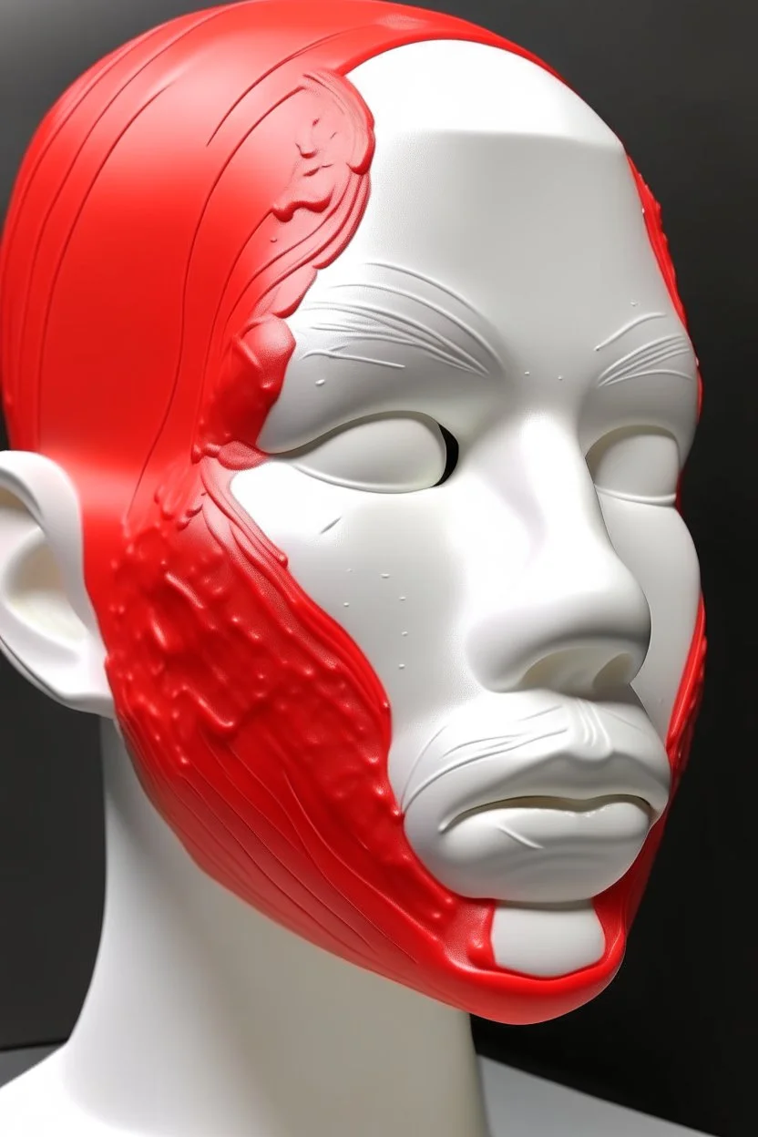 Red rubber face with rubber effect in all face with white sponge rubber effect hair