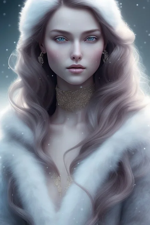 Wintertime Wonderland a Beautiful woman Hyperrealistic Digital Graphic in the Style of Charlie Bowater Julia Fox Monica Lee and Camilla D'Errico