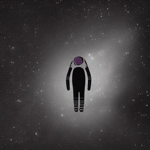 A minimal galaxy scene of with a dead astronaut, floating in space, black tone, featuring “lost in space” theme