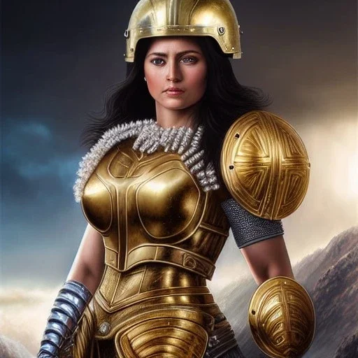 Ultra detailed fullbody Portrait in oil on canvas of busty female Roman warrior with armor,helmet,extremely detailed digital painting,ultrarealistic skin,intense stare, extremely detailed face, crystal clear eyes, mystical colors ,perfectly centered image, perfect composition, rim light, beautiful lighting,masterpiece ,8k, stunning scene, raytracing, anatomically correct, in the style of Simon Bisley and Ohrai Noriyoshi and robert e howard and Steve Jung and Wizyakuza and uncannyknack.