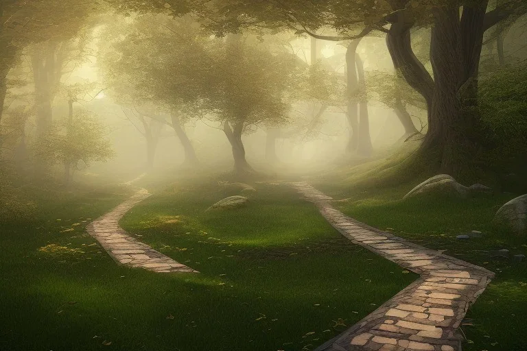 wooded stone lit path