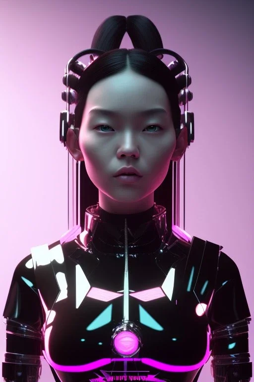 Portrait, Front image, cyberpunk Asian woman rabbit mask, black pink color, latex dress, highly detailed, concept art, smooth, unreal engine 5, god rays, ray tracing, RTX, lumen lighting, ultra detail, volumetric lighting, 3d, finely drawn, high definition, high resolution.