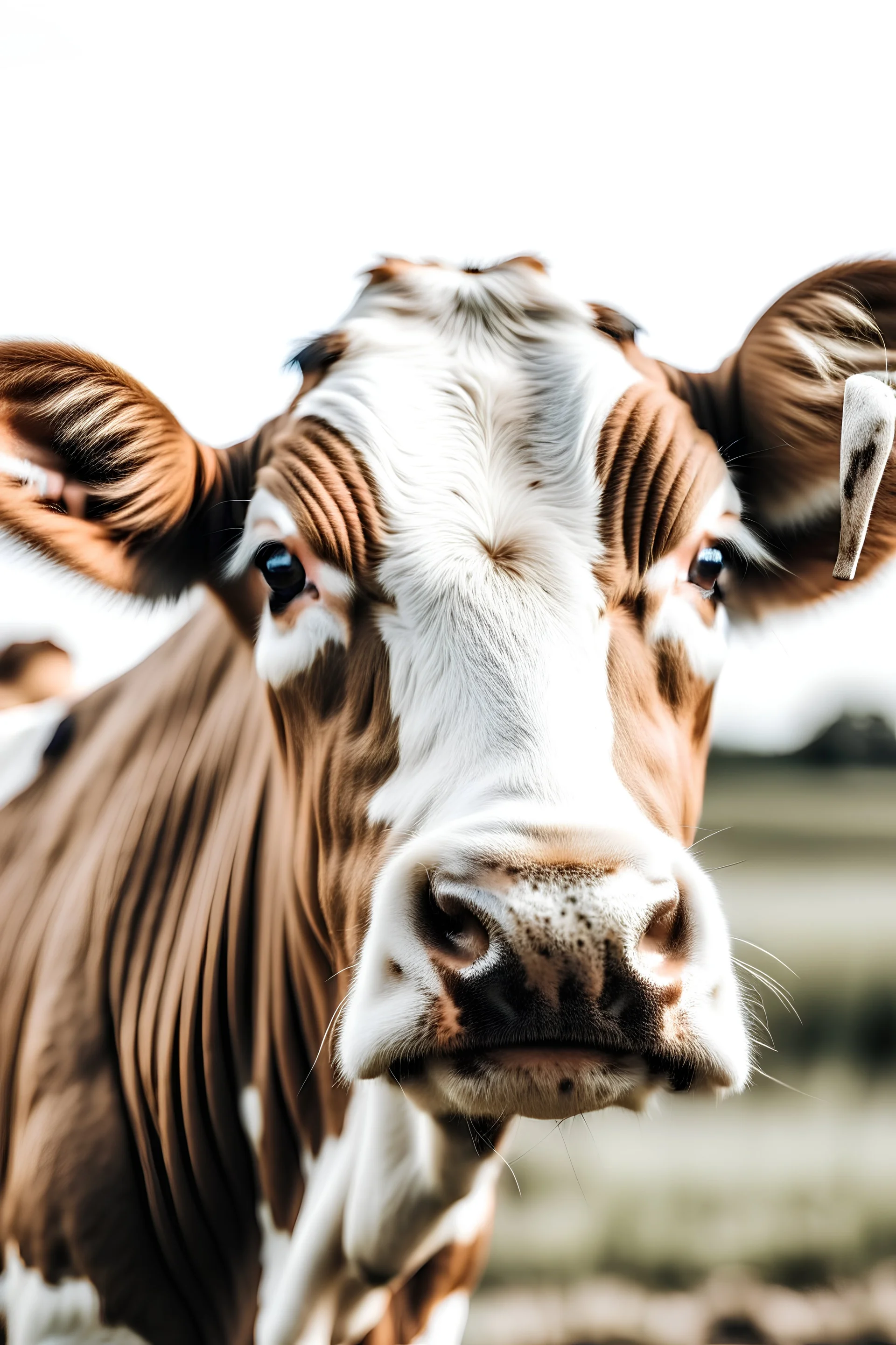 A cow looking up that is confused