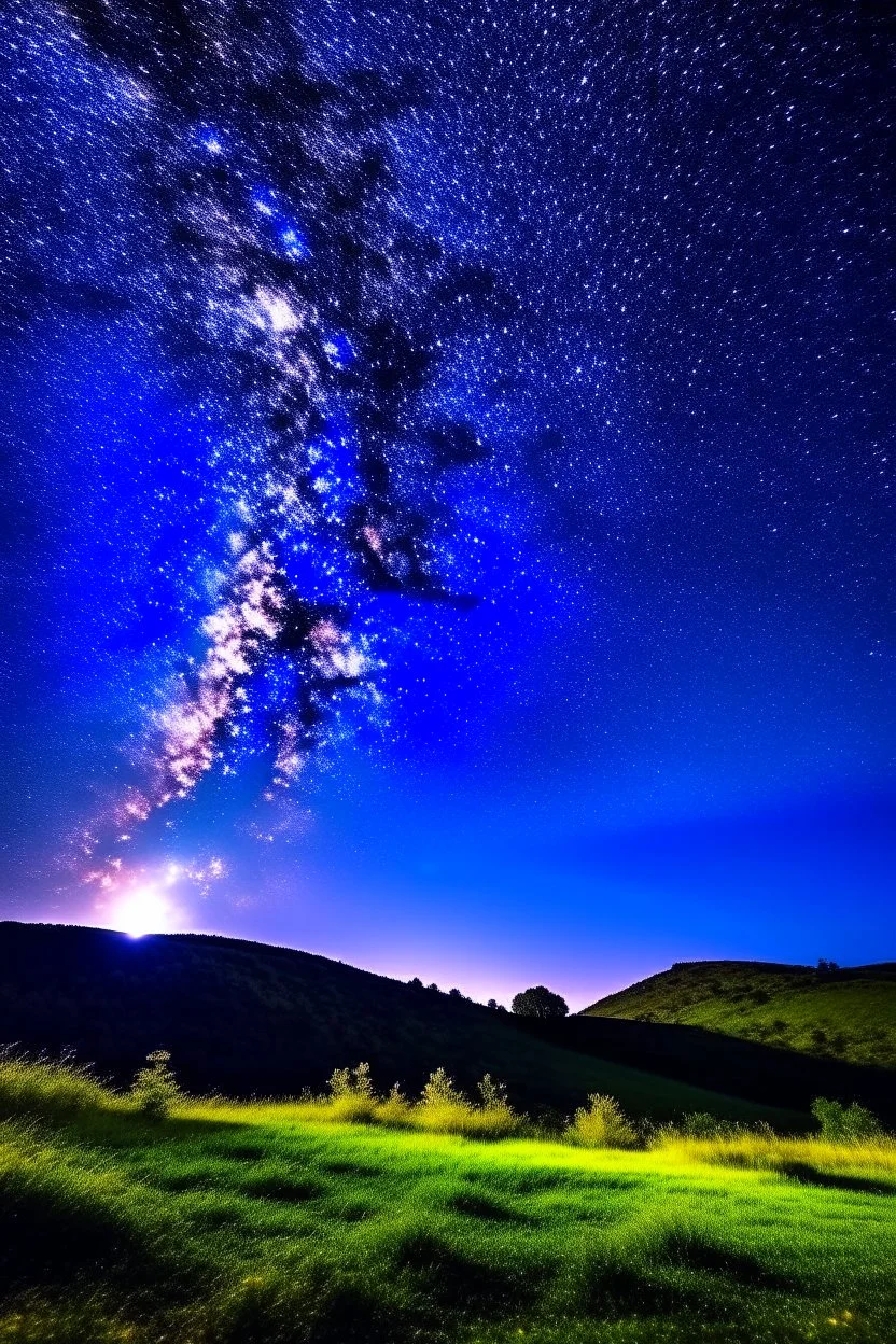 Night sky on a hillside