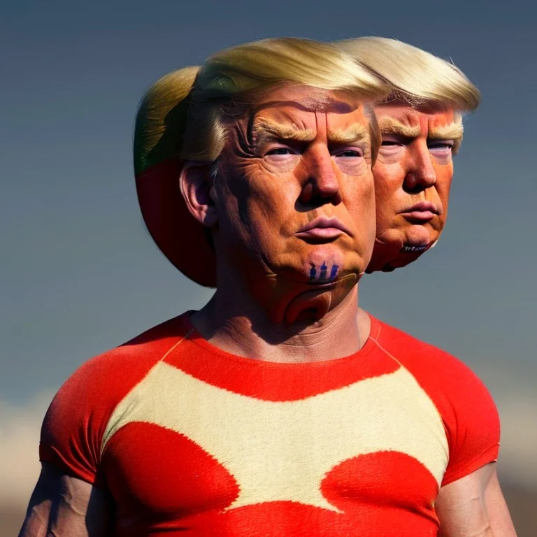 Realistic image of Donald trump wrestler, Mexican wrestling style, Mexican wrestling mask for eyes, red and blue breeches, glow us flag dress, single, suspenders, retro style, 80s, vibrant color, highly detailed, sky background, concept art, unreal engine 5, god rays, ray tracing, RTX, lumen lighting, ultra detail, volumetric lighting, 3d, finely drawn, high definition, high resolution.