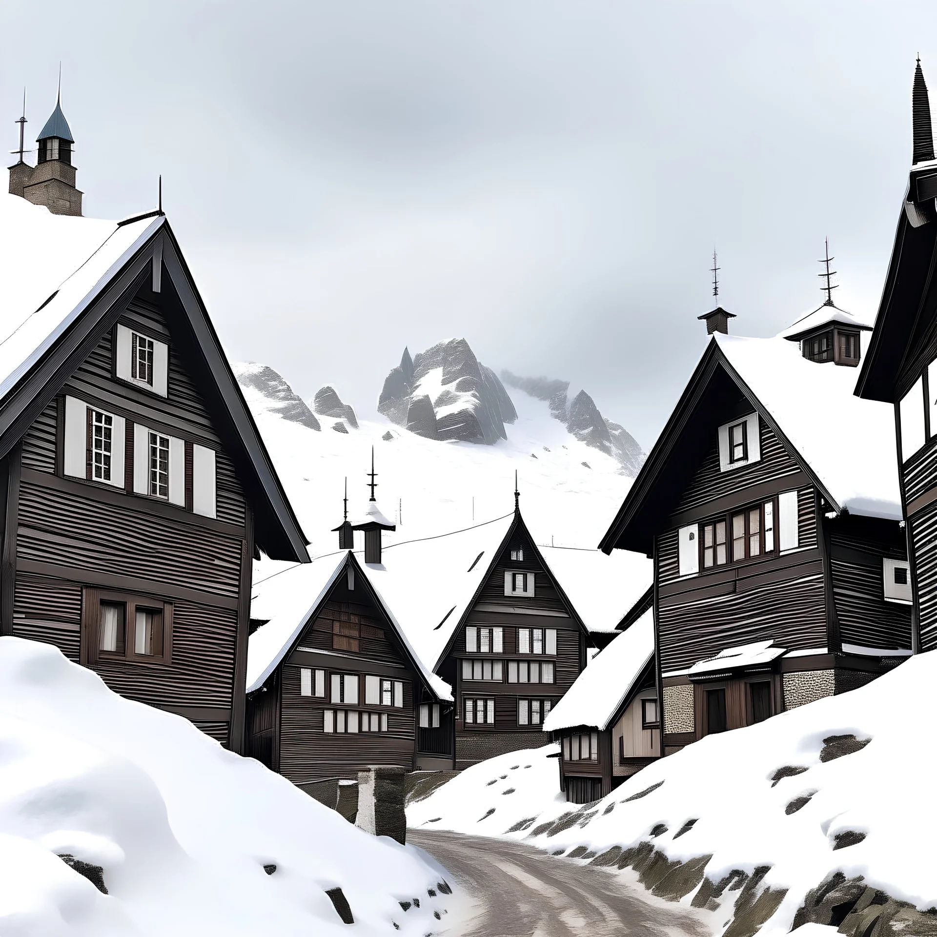 Snowy mountain hill in zermatt. Tiny house in the middle: interesting architecture. Different and unique but still fits into place with the other, typical swiss huts with dark wood and stone.