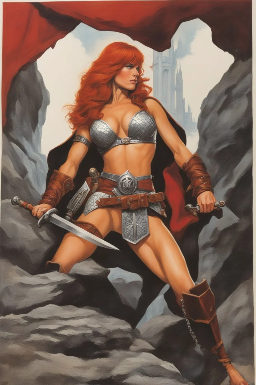 [Red Sonja, Wheel of Time] Original and final cover art and five interior illustrations by underground comix artist, Spain Rodriguez, from the German edition of Charles Bukowski’s book, Women, circa 1980’s.