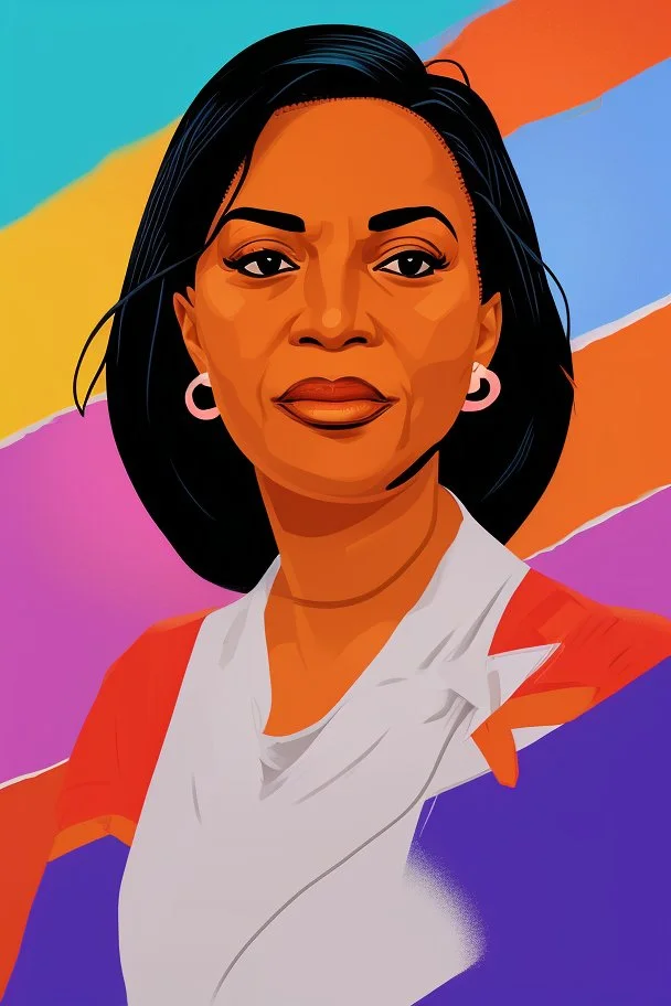 Portrait of a powerful and beautiful female president with pride background