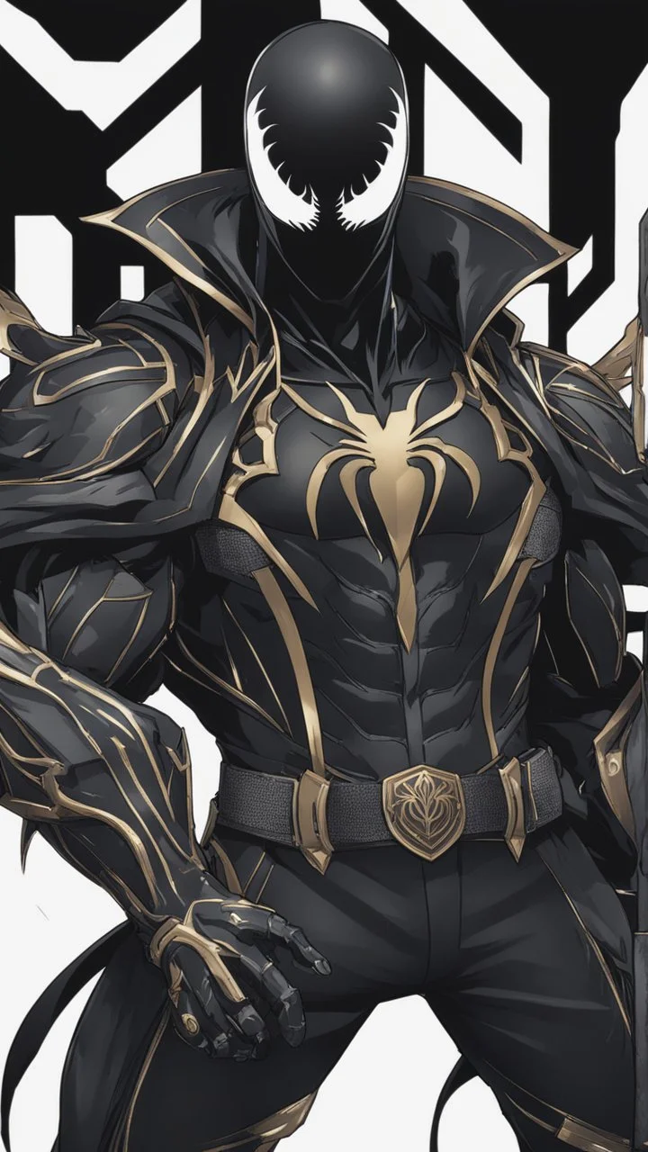 Rainhard suit mix with venom symbiote in solo leveling shadow artstyle, rainhard armor, demon lord them, intricate details, highly detailed, high details