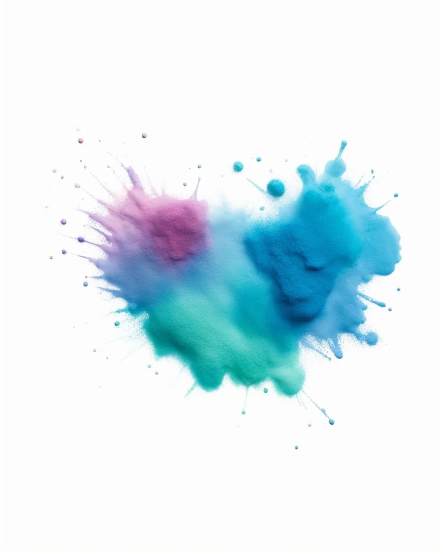 scattered powder on a white background painted with watercolor paints, top view