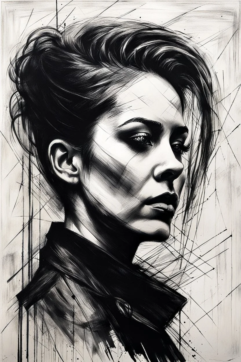 deep powerful evocative, raw and weathered gothpunk female portrait abstract painting, KATHE KOLLWITZ ,charcoal pencil strokes cross hatch technique minimalist illustration, searing lines and forceful strokes