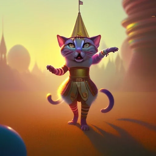 tabaxi, circus, female, woman, full body, fantasy, at dawn by atey ghailan, mystical colors, Golden hour, Lisa Frank fantasy