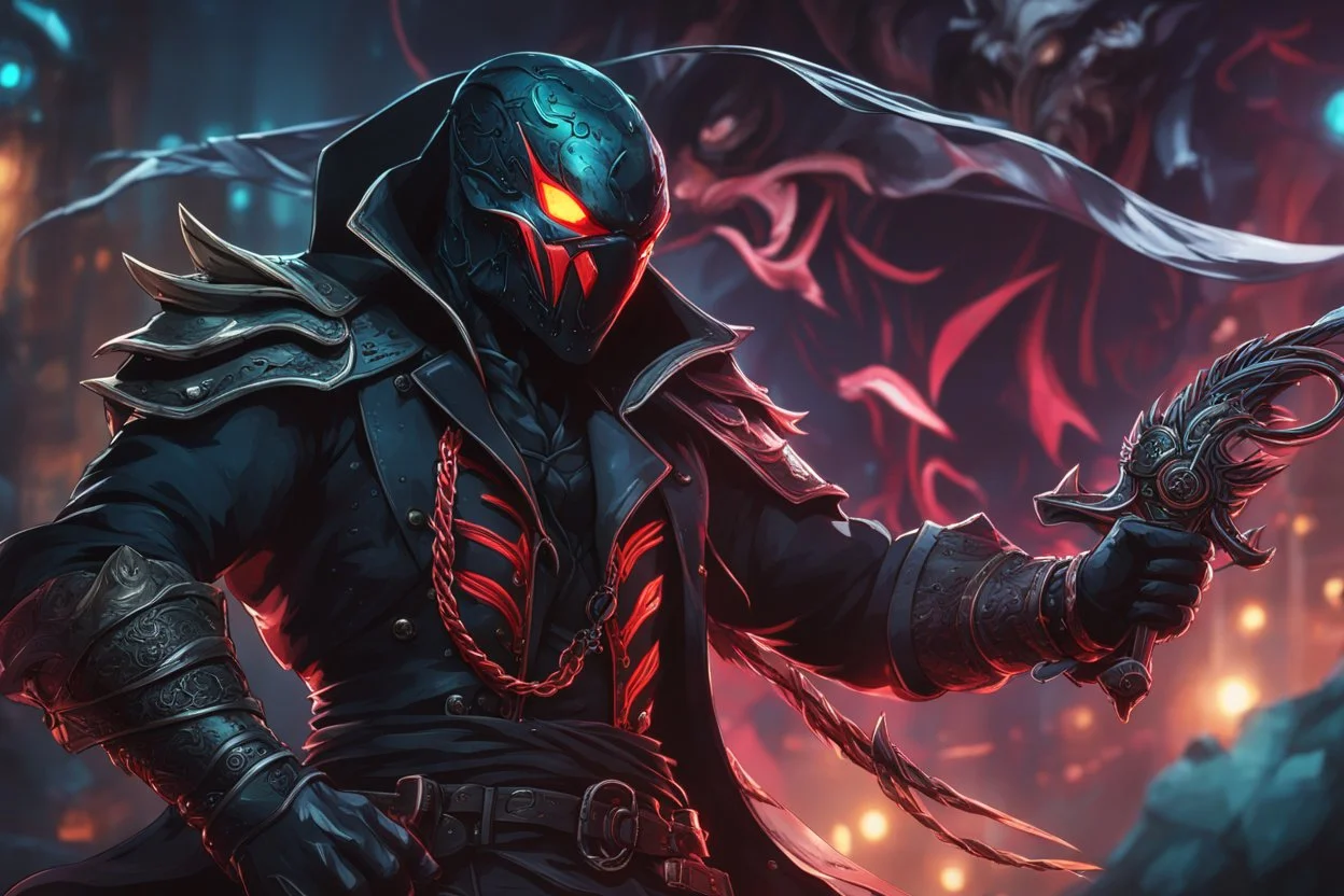 Pyke venom in 8k solo leveling shadow artstyle, pirate them, mask, close picture, sea, neon lights, intricate details, highly detailed, high details, detailed portrait, masterpiece,ultra detailed, ultra quality