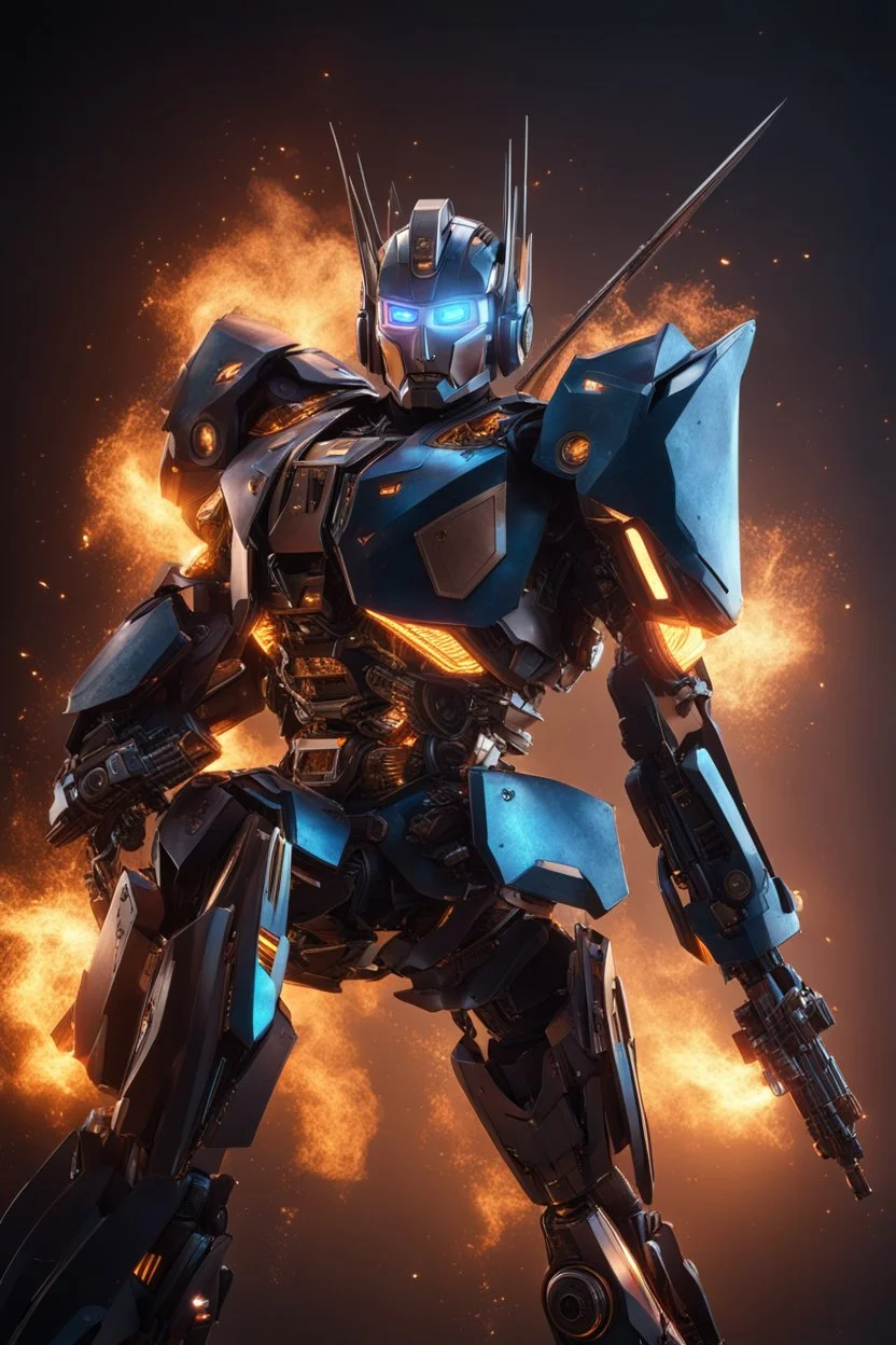 Robot transformer in a robot guitarist, super suit with spikes on his arms and shoulders, explode, hdr, (intricate details, hyperdetailed:1.16), piercing look, cinematic, intense, cinematic composition, cinematic lighting, color grading, focused, (dark background:1.1) by. Addie digi