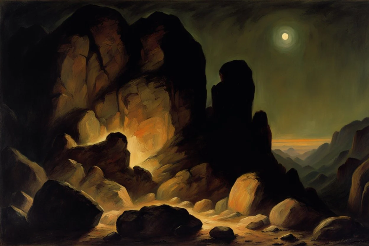 Night, mountains, rocks, friedrich eckenfelder and rodolphe wytsman impressionism paintings