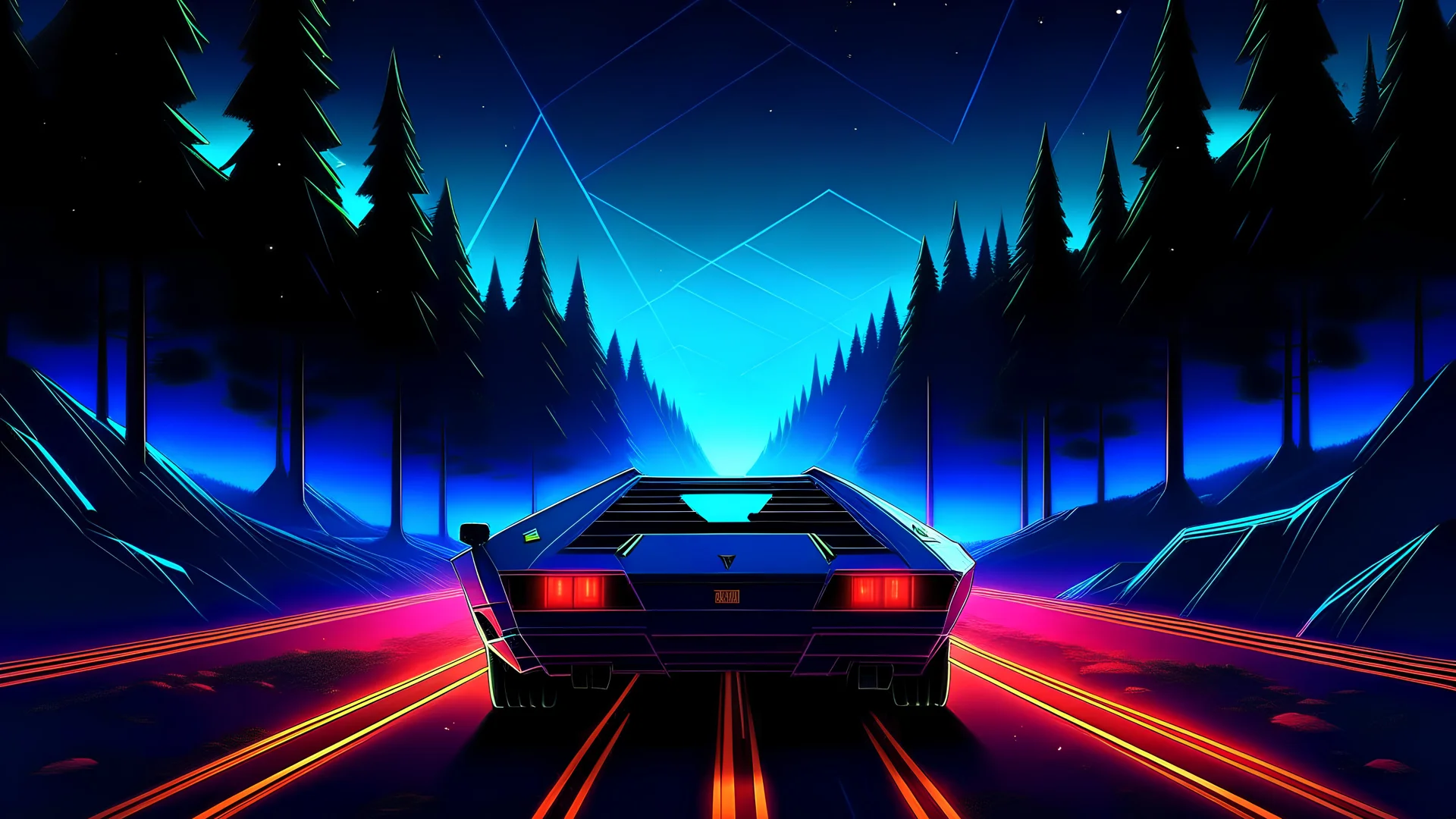 sea of stars retrowave wallpaper pine road Lamborghini