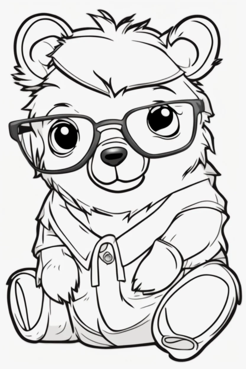 Outline art for cute coloring pages with bear with glasses, full body, white background, sketch style, only use outline, clean line art, no shadows and clear and well outlined.