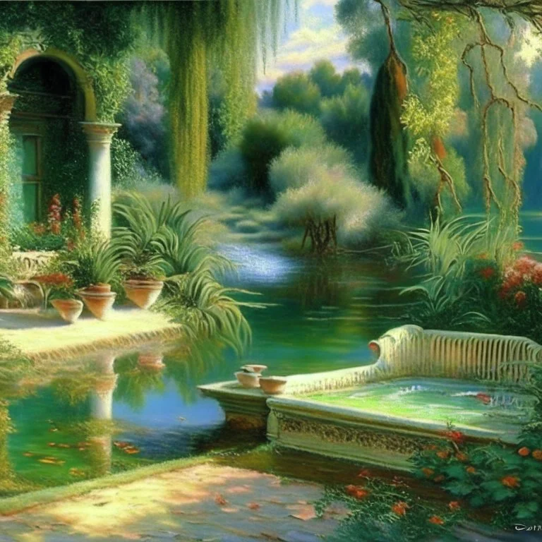 a place to chill, no humans, no animals, style of renoir