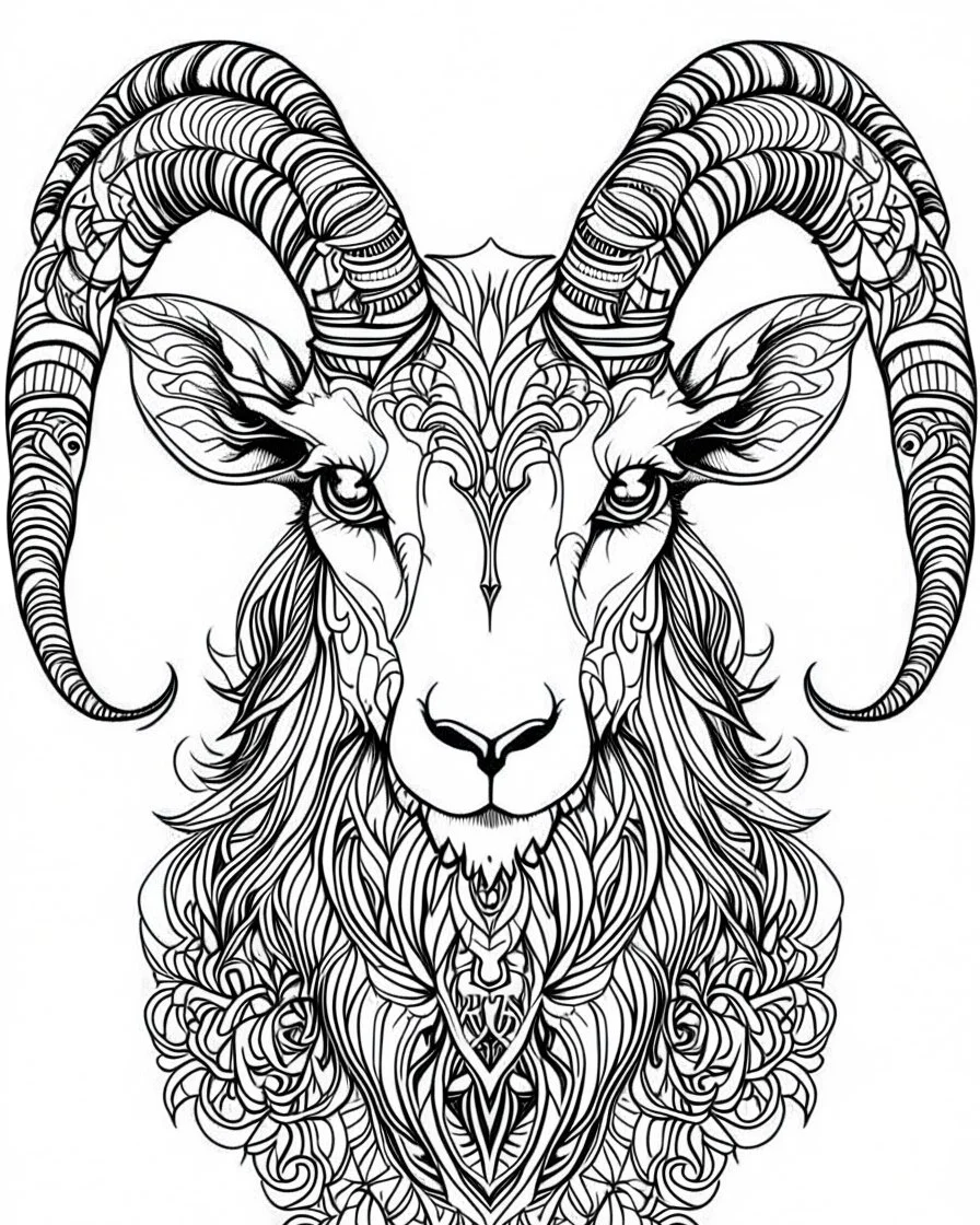 satanist goat tattoo, coloring book page, clean line art, adults drawing book, Black and white only, crisp black lines, sharp lines, coloring page for adults, black and white picture, lots of details, tattoo style,tattoo ideas, full body, without shadows and colors