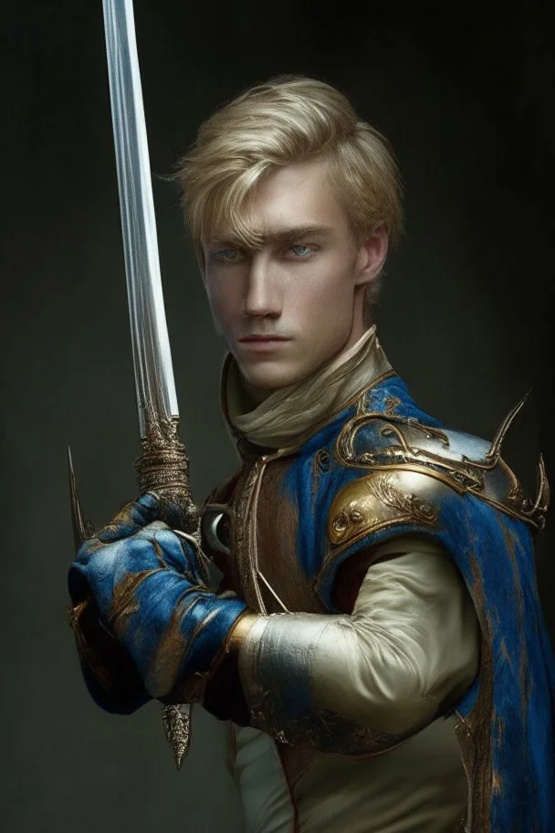 young blond adult royal swordsman with rapier