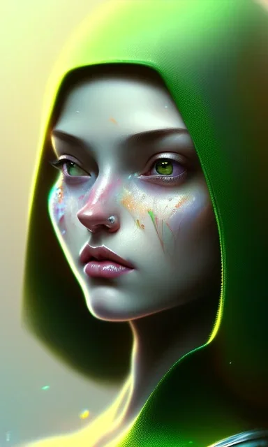 girl, cute, beautiful, green hair, beanie, head and shoulders portrait, 8k resolution concept art portrait by Greg Rutkowski, Artgerm, WLOP, Alphonse Mucha dynamic lighting