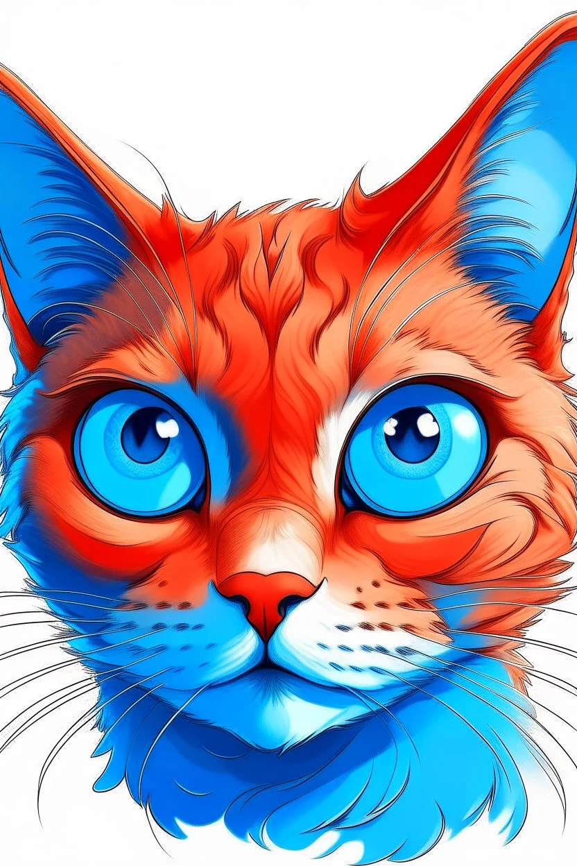 An illustration HGT RESURRECTION of a red cat with bright blue eyes . transparent