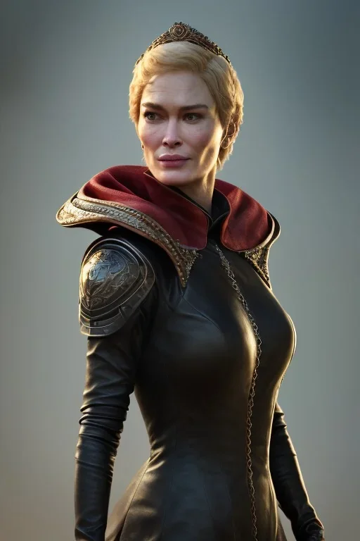 Cersei Lannister as evil queen in black leather, lena headay, leather, busty, cleavage, angry, rage, stern look. character design by cory loftis, fenghua zhong, ryohei hase, ismail inceoglu and ruan jia. unreal engine 5, artistic lighting, highly detailed, photorealistic, fantasy