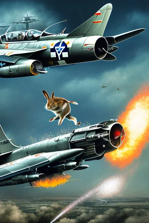 close up view of crazy kamakazi pilot rabbit, close view from the front window of the world war 2 fighter plane he is flying, pilot glases, crazy agressive look, in action attacking