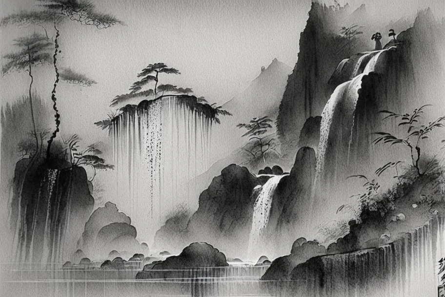 Waterfall, chinese ink painting