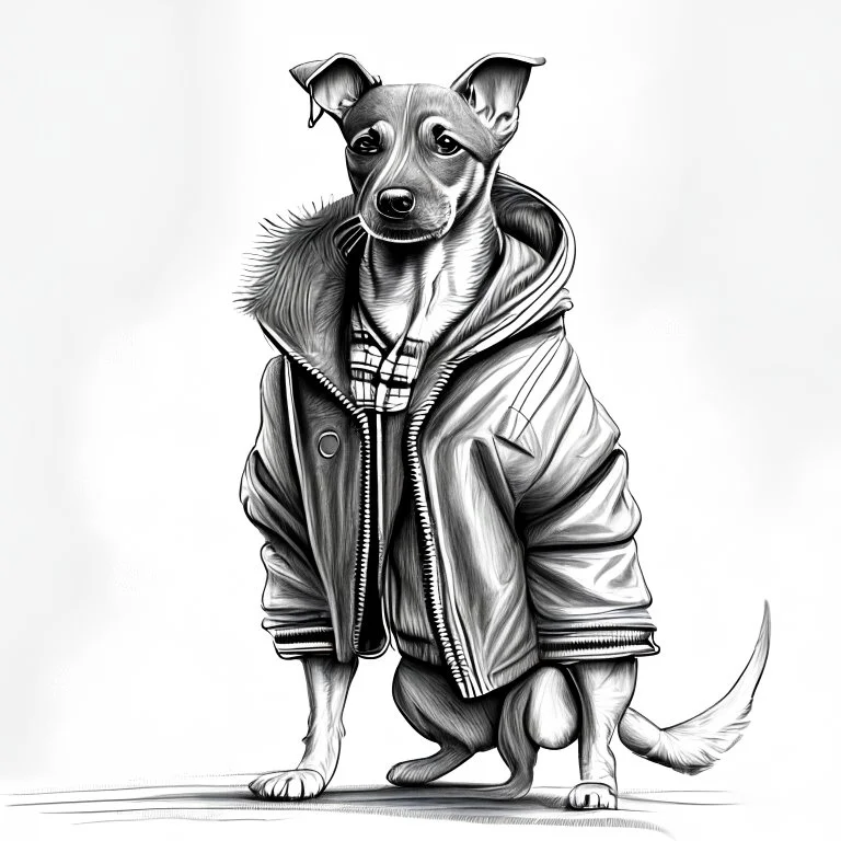 Illustrative sketch of an image of a humanoid dog with a jacket, ultra quality, 8k